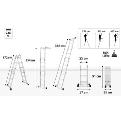 Die universelle Aluminiumleiter HOME, 4x3 Sprossen, 125 kg
