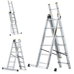 PRO-ALUMINIUMLEITER 3-TEILIG 3X6 SPROSSEN 150 KG