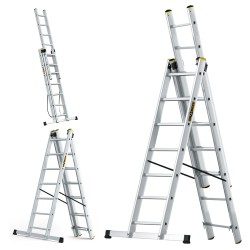 PRO-ALUMINIUMLEITER 3-TEILIG 3X7 SPROSSEN 150 KG