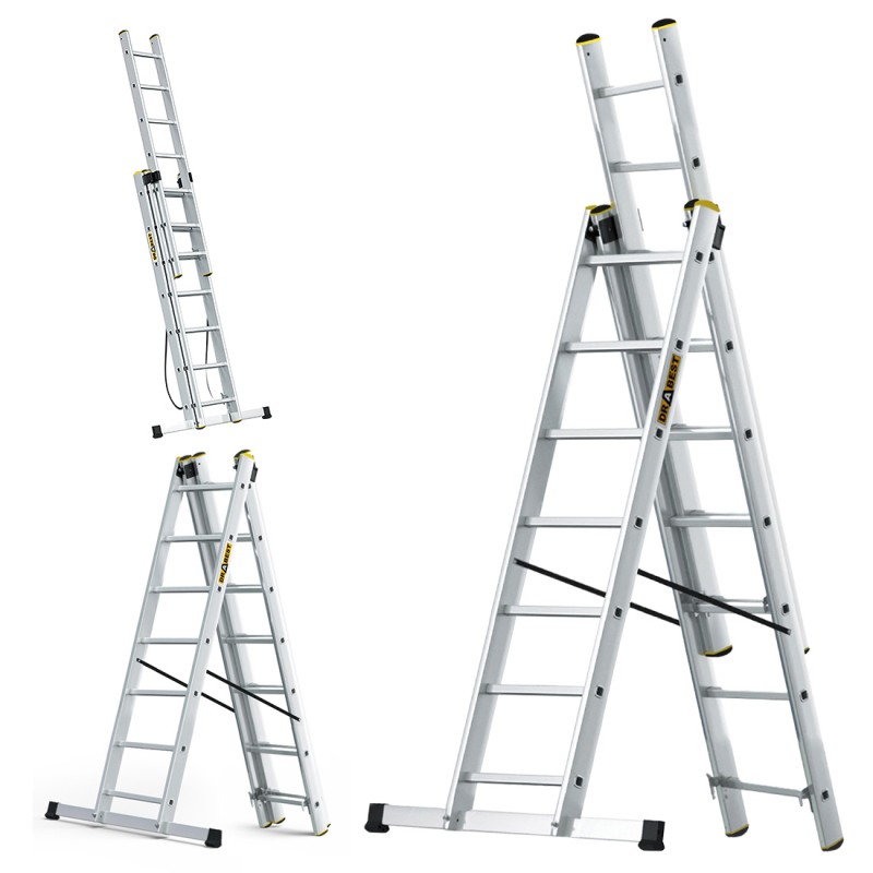 PRO-Aluminiumleiter 3-teilig 3X7 Sprossen 150 Kg