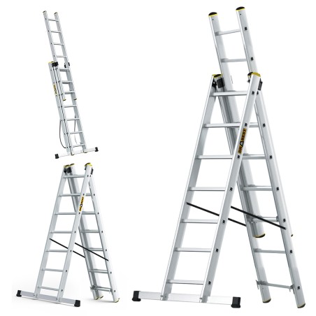 PRO-Aluminiumleiter 3-teilig 3X7 Sprossen 150 Kg