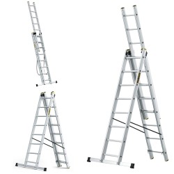 PRO-ALUMINIUMLEITER 3-TEILIG 3X8 SPROSSEN 150 KG