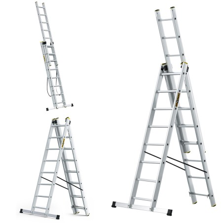 PRO-ALUMINIUMLEITER 3-TEILIG 3X8 SPROSSEN 150 KG