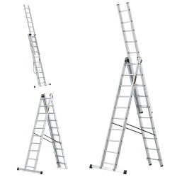 PRO-ALUMINIUMLEITER 3-TEILIG 3X10 SPROSSEN 150 KG