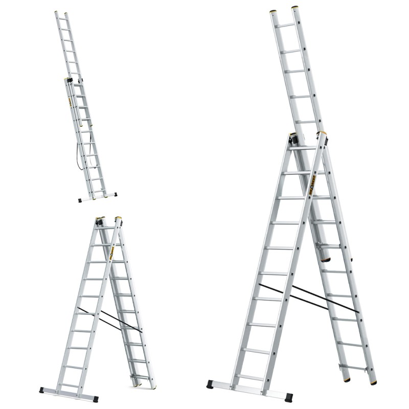 PRO-Aluminiumleiter 3-teilig 3X10 Sprossen 150 Kg PRO-Aluminiumleiter 3-teilig 3X10 Sprossen 150 Kg
