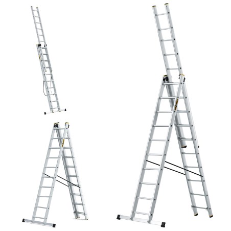 PRO-Aluminiumleiter 3-teilig 3X10 Sprossen 150 Kg