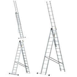 PRO-ALUMINIUMLEITER 3-TEILIG 3X12 SPROSSEN 150 KG