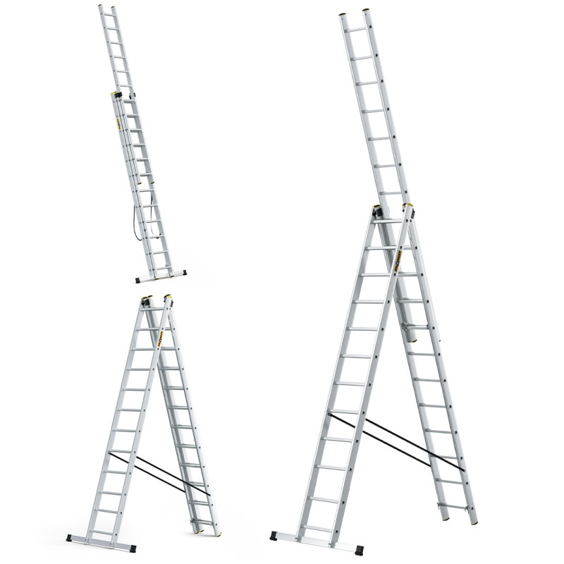 PRO-Aluminiumleiter 3-teilig 3X12 Sprossen 150 Kg