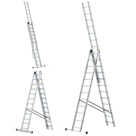PRO-Aluminiumleiter 3-teilig 3X12 Sprossen 150 Kg