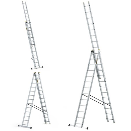 PRO-ALUMINIUMLEITER 3-TEILIG 3X13 SPROSSEN 150 KG