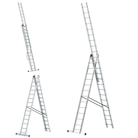 PRO-ALUMINIUMLEITER 3-TEILIG 3X14 SPROSSEN 150 KG