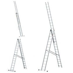 PRO-ALUMINIUMLEITER 3-TEILIG 3X15 SPROSSEN 150 KG
