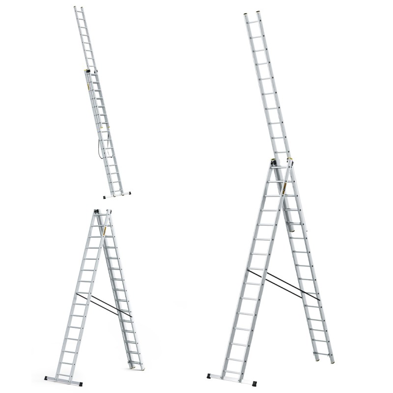 PRO-Aluminiumleiter 3-teilig 3X15 Sprossen 150 Kg PRO-Aluminiumleiter 3-teilig 3X15 Sprossen 150 Kg