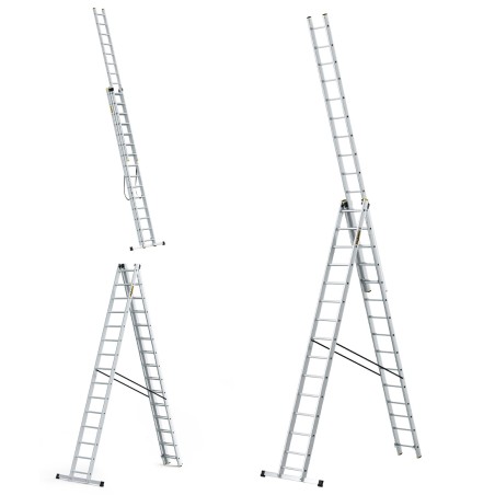 PRO-Aluminiumleiter 3-teilig 3X15 Sprossen 150 Kg