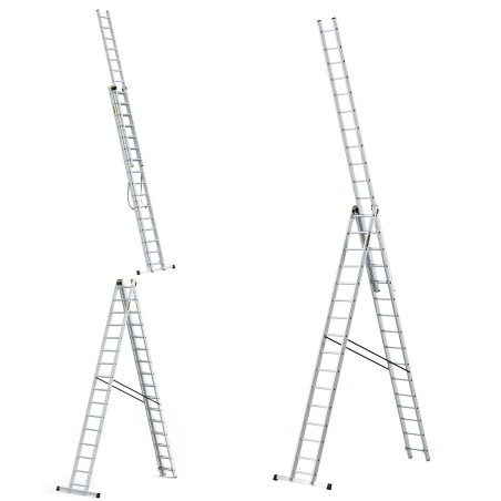 PRO-Aluminiumleiter 3-teilig 3X16 Sprossen 150 Kg