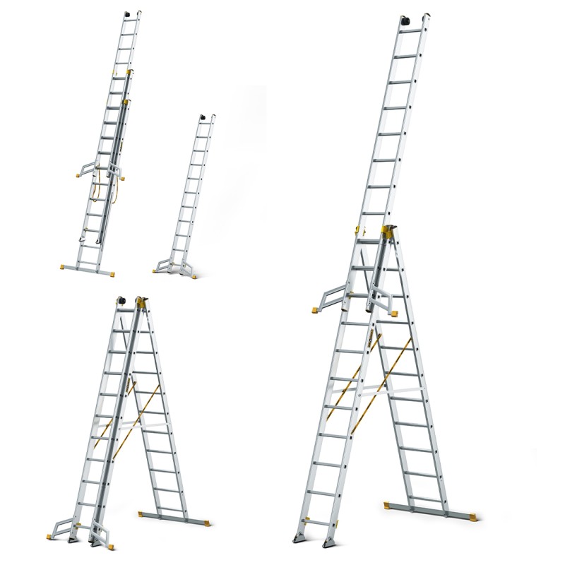 MAX-Aluminiumleiter 3-teilig 3X11 Sprossen 150 Kg MAX-Aluminiumleiter 3-teilig 3X11 Sprossen 150 Kg