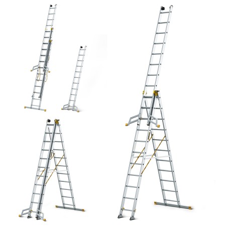 MAX-Aluminiumleiter 3-teilig 3X11 Sprossen 150 Kg
