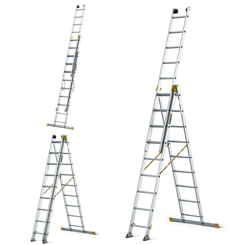 MAX-ALUMINIUMLEITER 3-TEILIG 3X9 SPROSSEN 150 KG MAX-ALUMINIUMLEITER 3-TEILIG 3X9 SPROSSEN 150 KG
