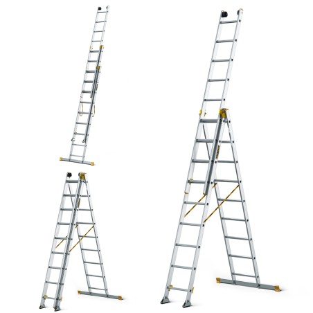 MAX-ALUMINIUMLEITER 3-TEILIG 3X9 SPROSSEN 150 KG