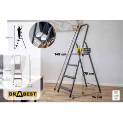 HOME-Stahlleiter 4 Stufen 125 Kg – schwarz